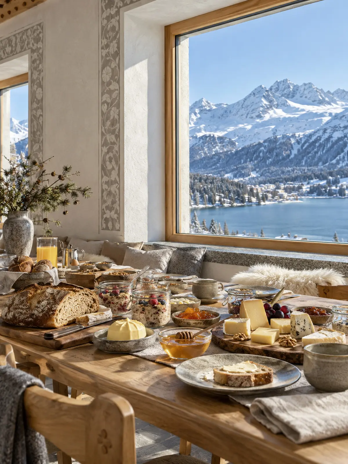 Breakfast by the window, the lake bright outside