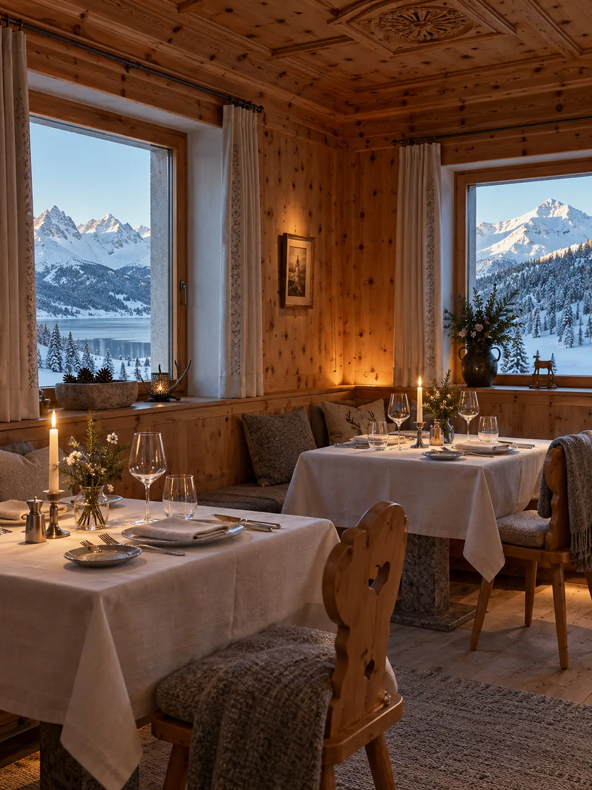 Two candlelit tables in the Arve stube