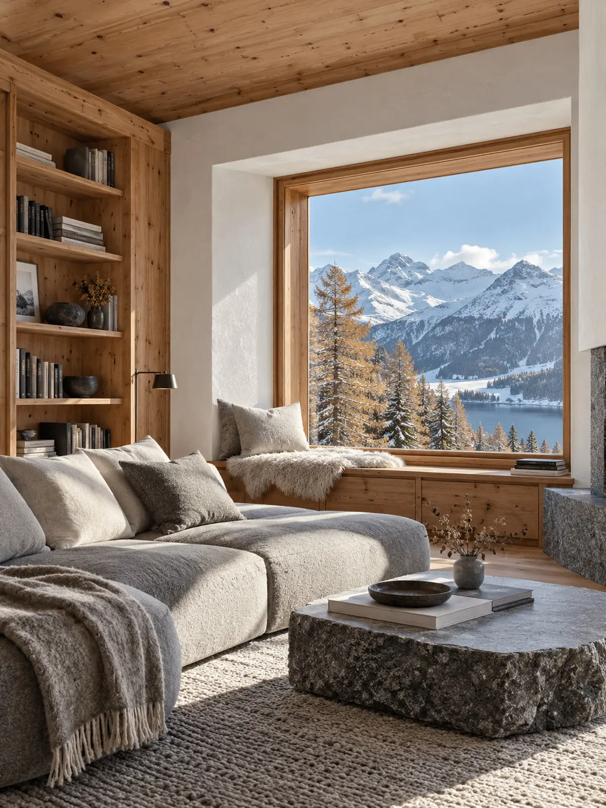 Larch Studio: A reading corner facing the larch forest.